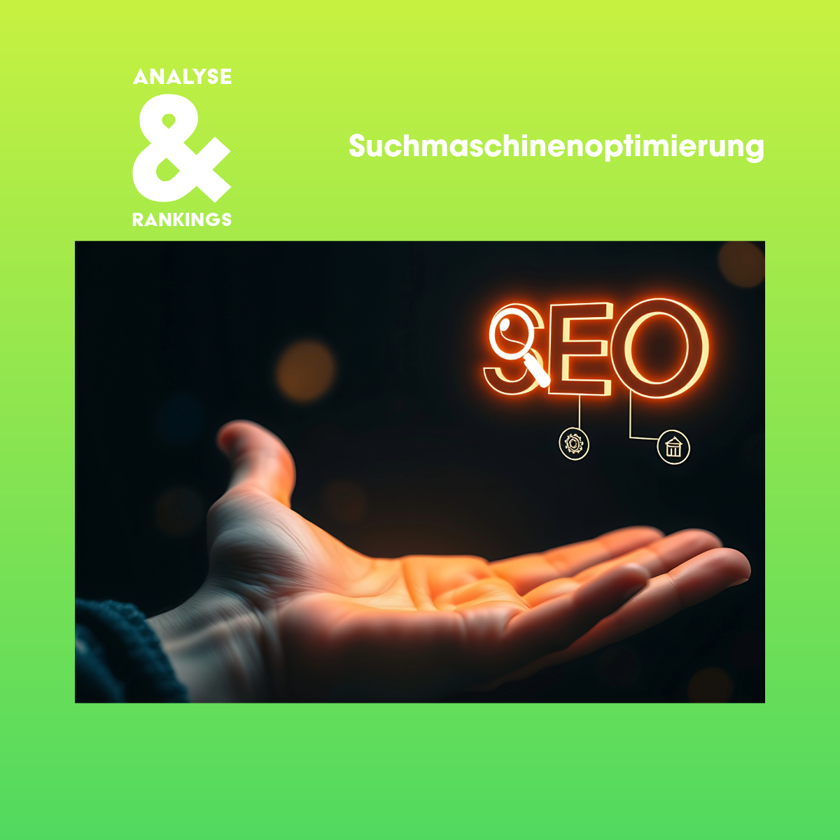 Bild mit Hand und Schriftzug SEO, was die SERPONADO Analyse verdeutlichen soll.